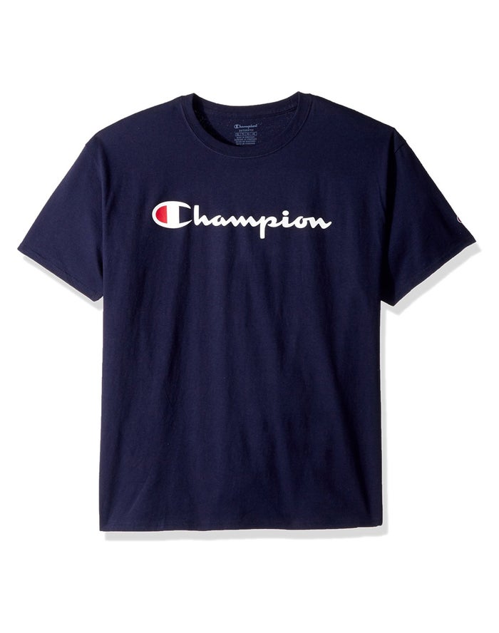 Champion Cotton Script Logo - Poikien Laivastonsininen T-Paita - Suomi 1948260-QJ